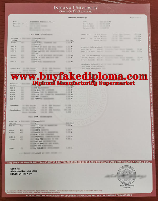 Indiana University fake transcript