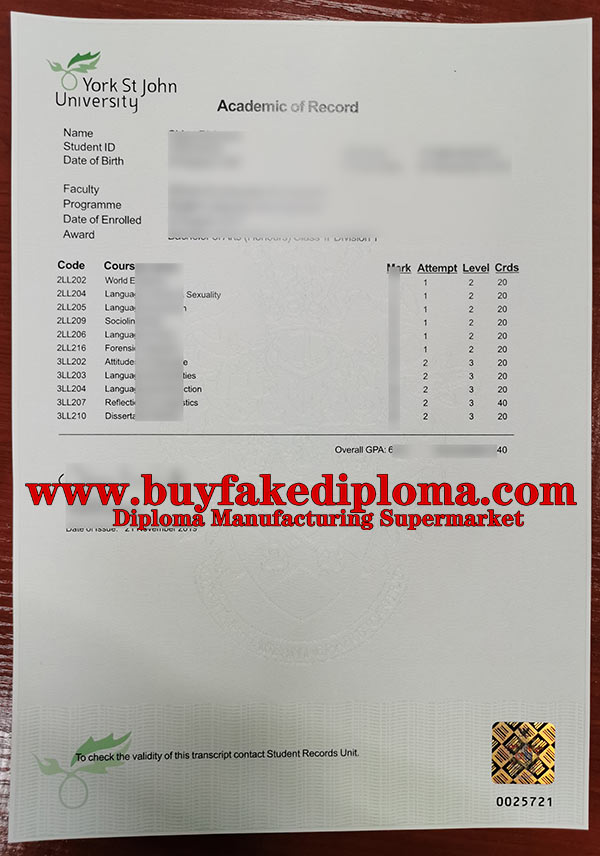 Buying fake York St John University transcript online