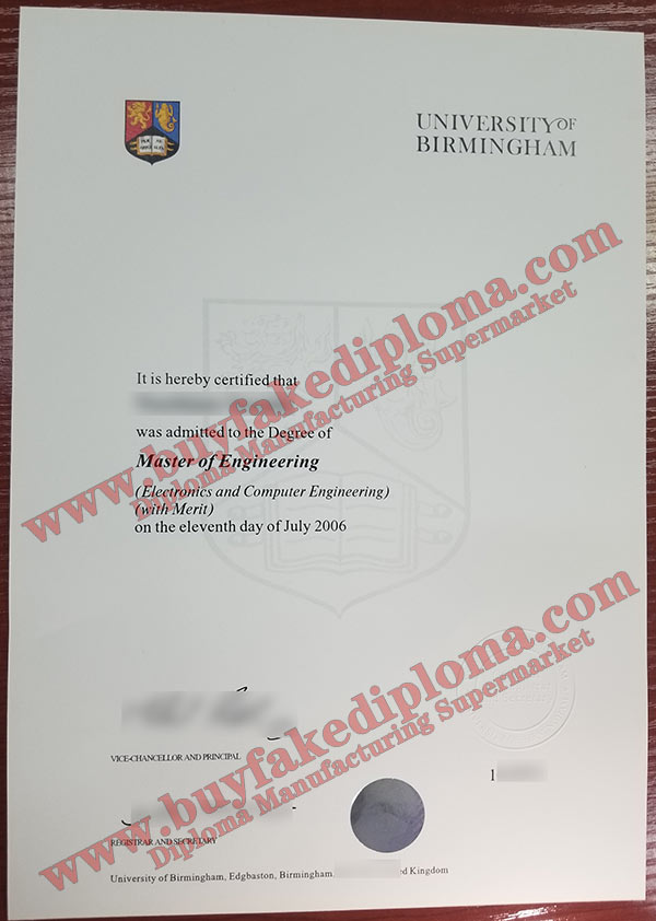 2006 University of Birmingham Diploma and Transcript