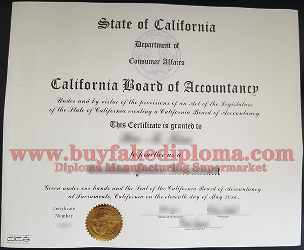 fake California CPA degree certificate