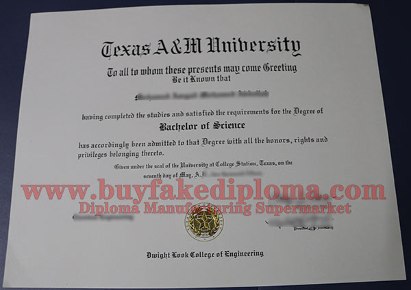 Fake Texas A&M University Degree sample 