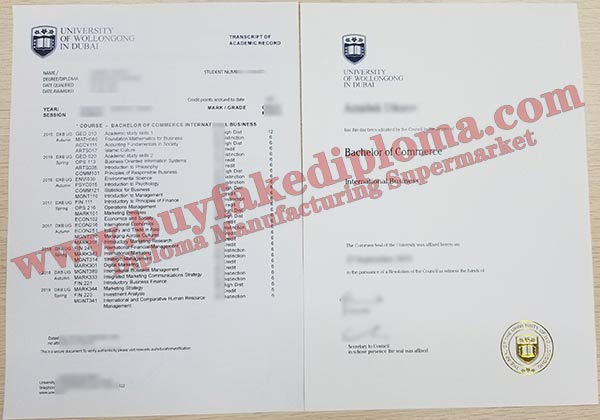 fake UOWD Transcript sample