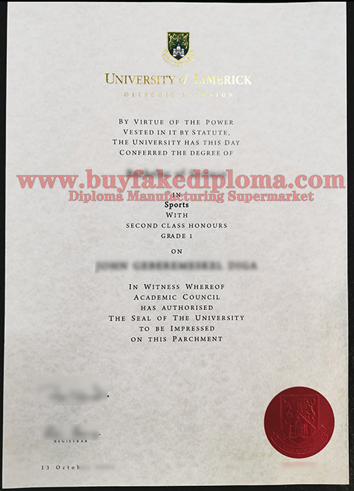 fake University of Limerick degree certificate