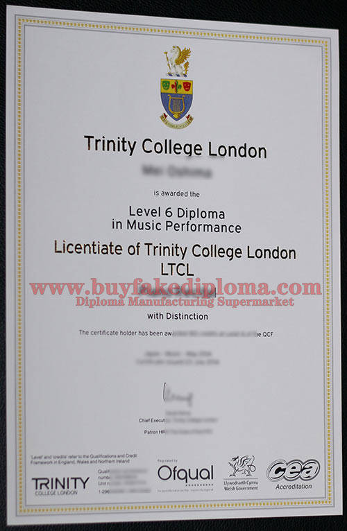 Trinity College London fake LTCL Music certificate sample