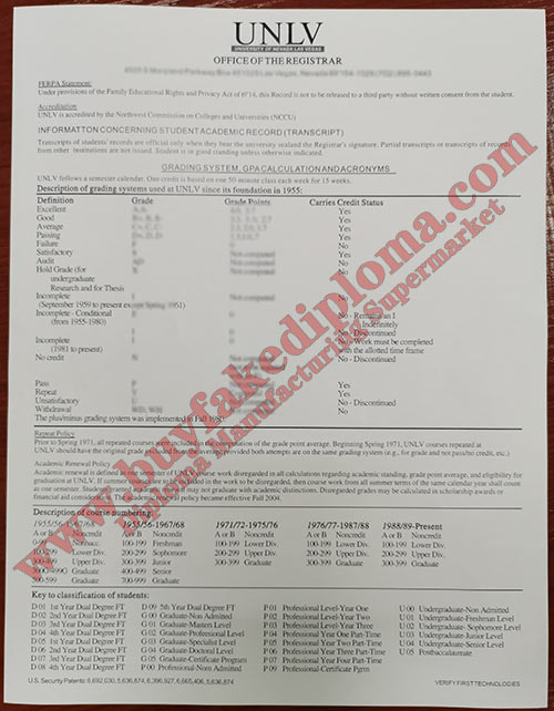 UNLV fake Transcript certificate smaple