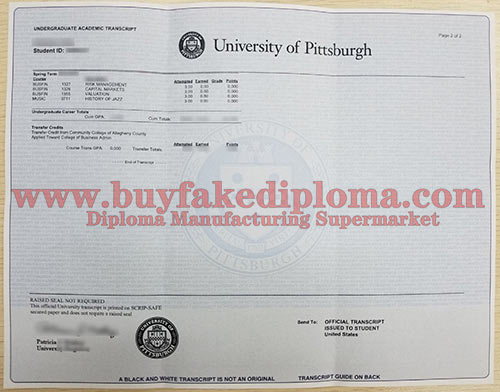 University of Pittsburgh fake Transcript