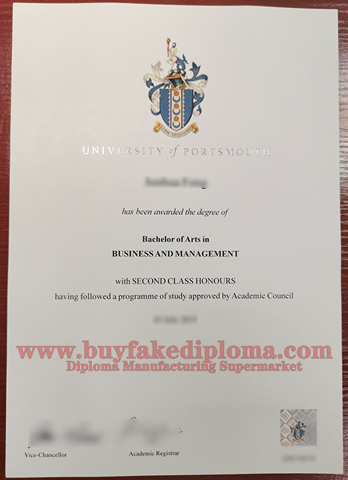University of Portsmouth diploma degree certificate