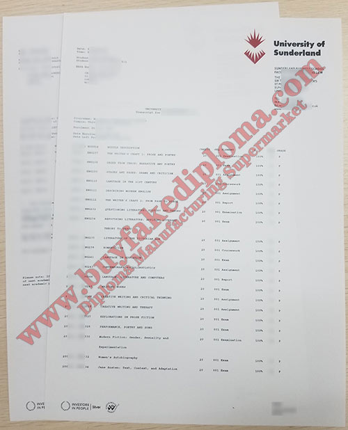 University of Sunderland fake Transcript certificate