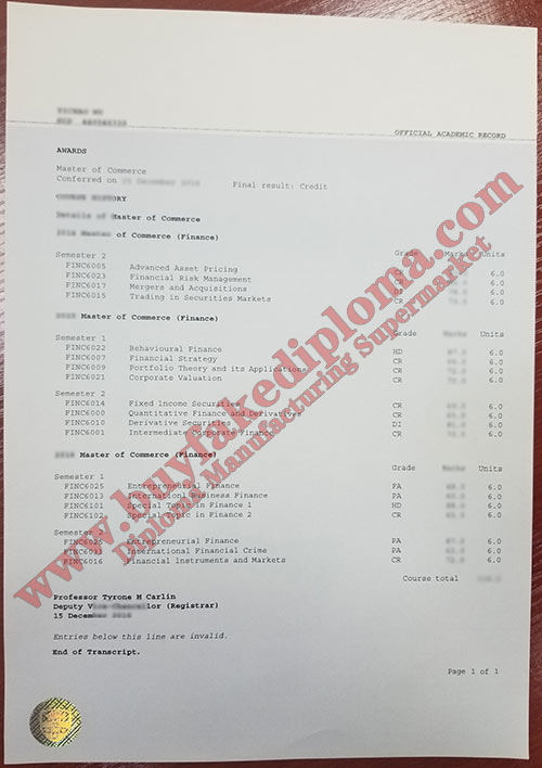 USYD fake Transcript certificate