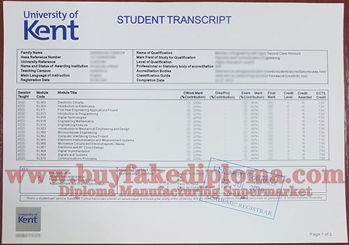 University of Kent(UKC) Transcript certificate