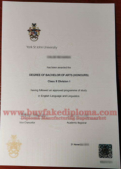 York St John University diploma certificate
