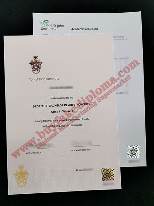 York St John University degree certificate