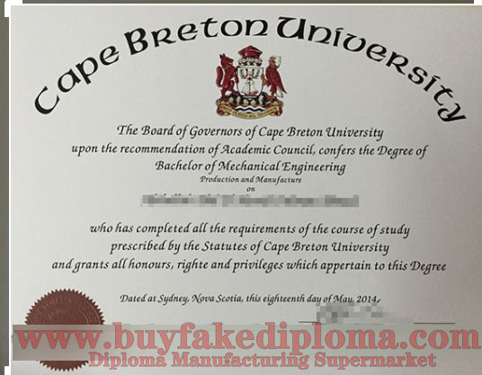 Cape Breton University(CBU) diploma certificate