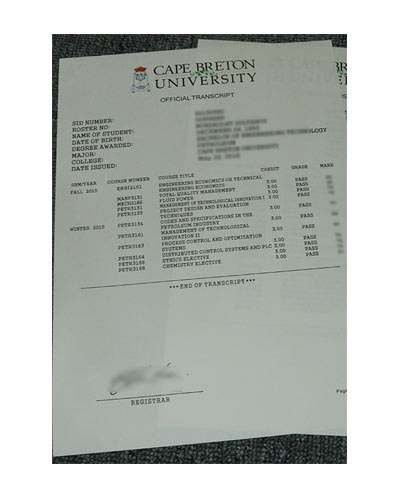 Cape Breton University(CBU) Transcript certificate
