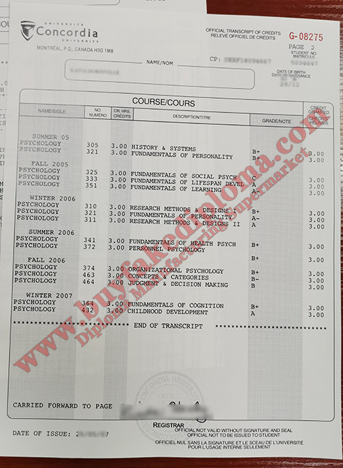 Concordia University Transcript certificate