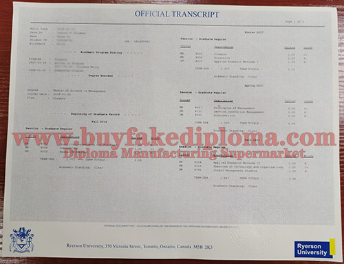 Ryerson University Transcript certificate