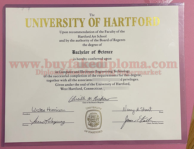 University of Hartford certificate Sample