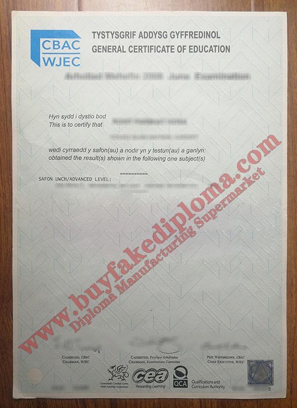 WJEC CBAC Certificate Sample