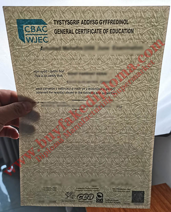 WJEC CBAC Certificate Sample