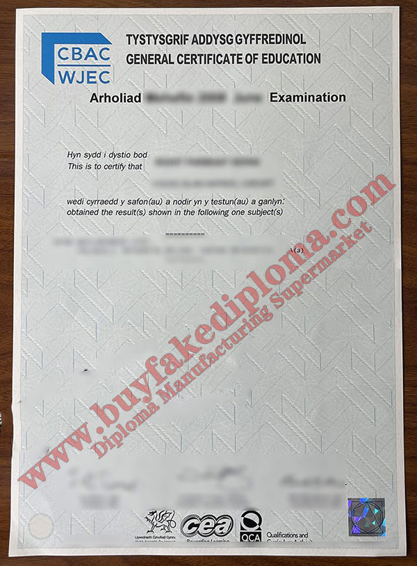 WJEC CBAC Certificate Sample