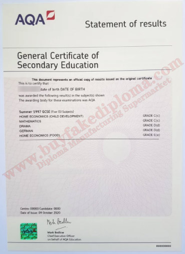 fake AQA certificate