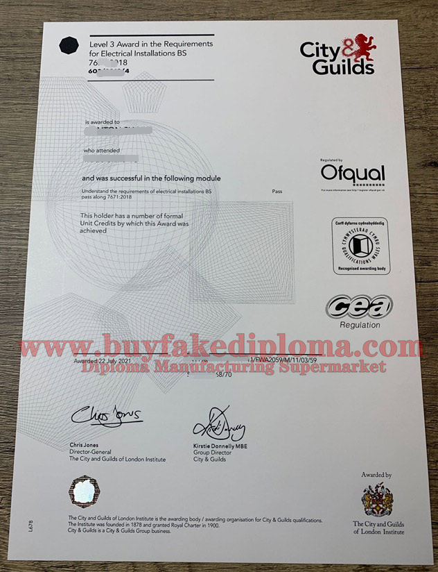 Fake City Guilds certificates sample