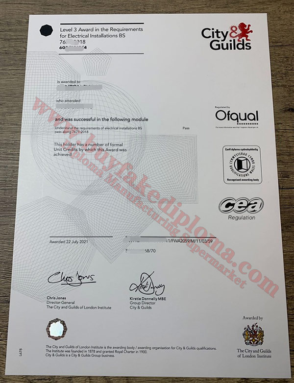 Fake City Guilds certificate