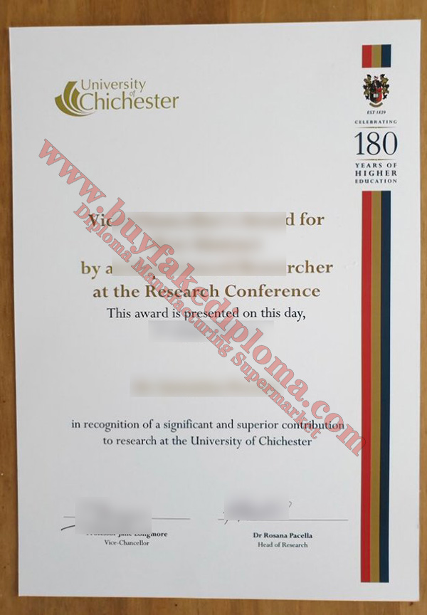 fake University of Chichester degree certificate