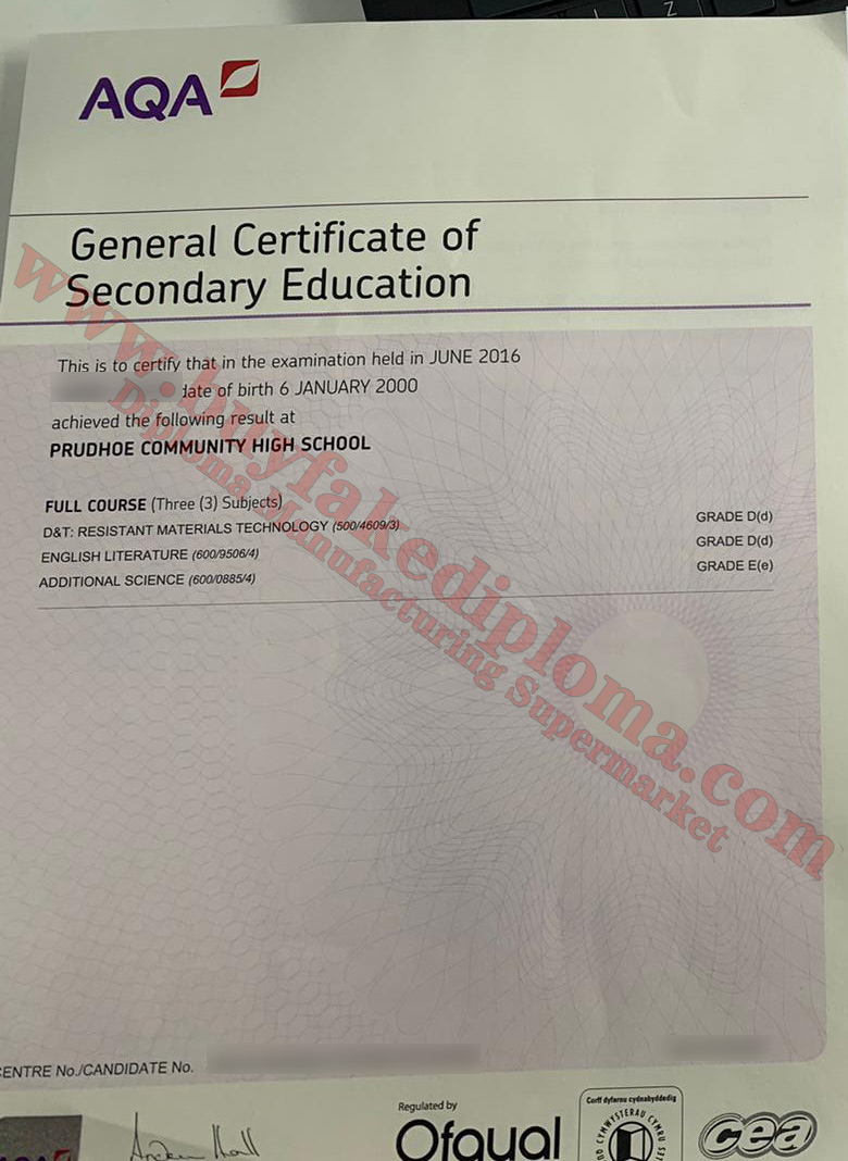 GCSE AQA fake certificate