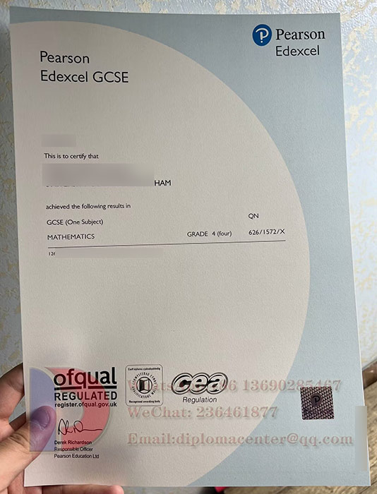 Pearson Edexcel GCSE certificate