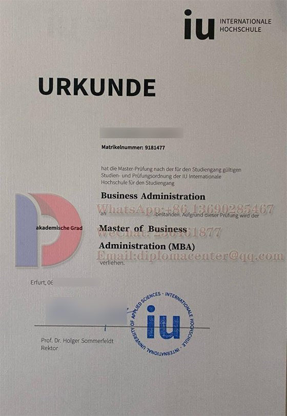 IU Internationale Hochschule degree certificate