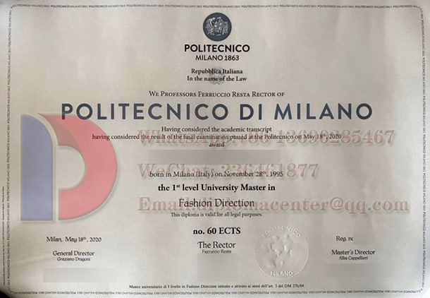 Polytechnic University of Milan Certificate
