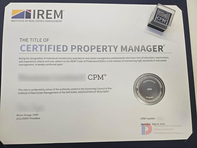Sample CPM certificate for 2023 version