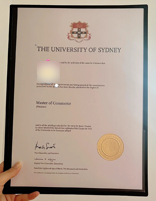 Sample Master of Business degree from the University of Sydney