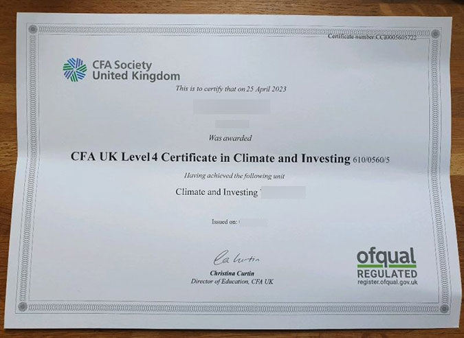 Sample of 2023 CFA certificates