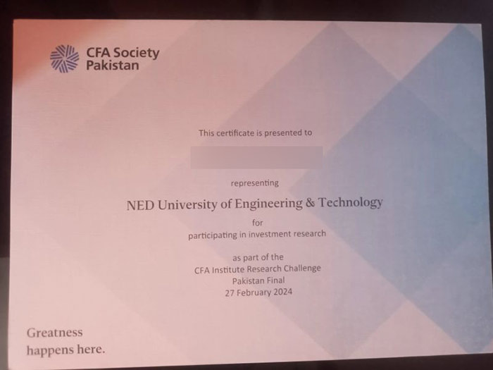 Sample of 2024 CFA certificate