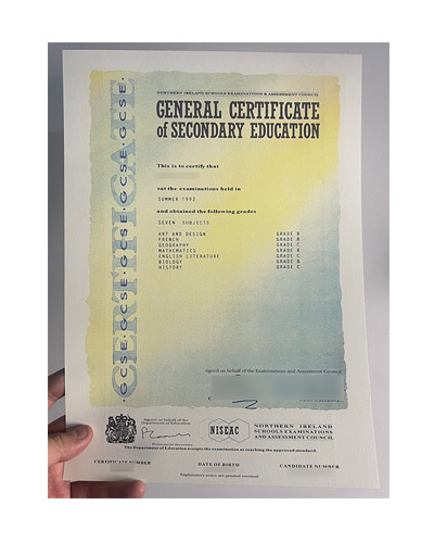 Sample NISEAC 1992 GCSE certificate