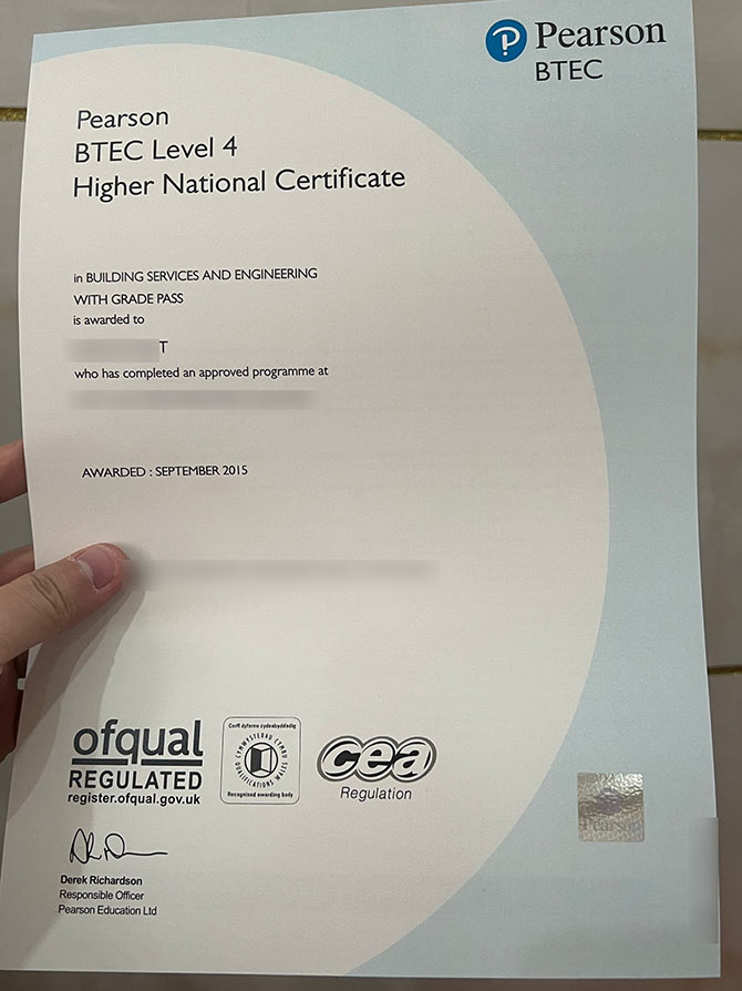 2015 Pearson BTEC Level 4 Certificate