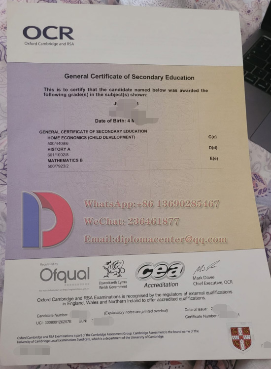 OCR GCSE Certificate Sample