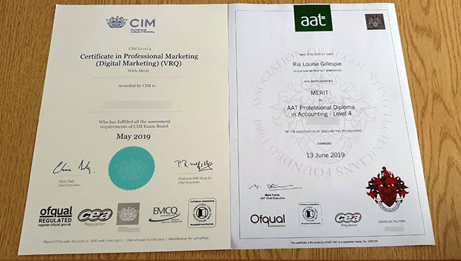 2019 AAT4 Diploma Certificate