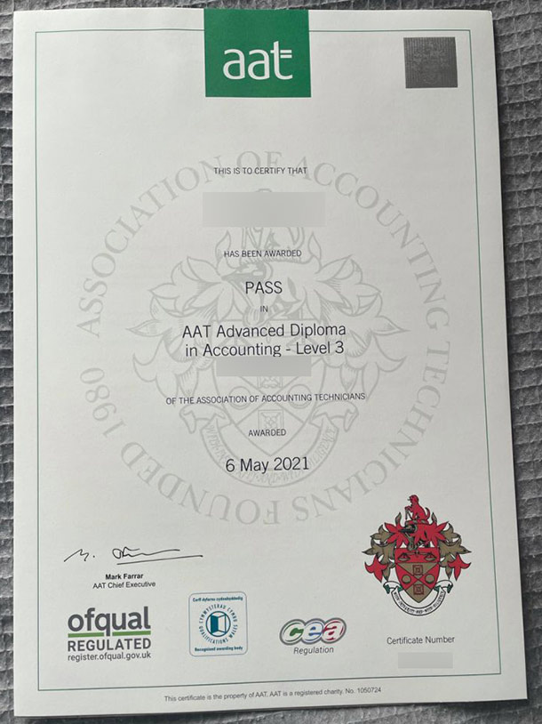 2021 AAT Level 3 Diploma Certificate