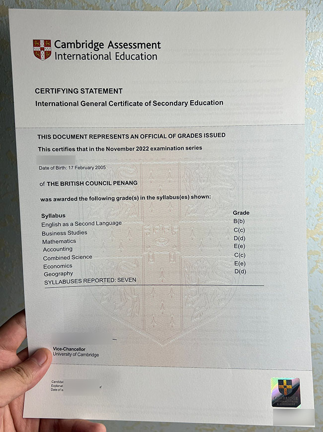 IGCSE Certificate Sample