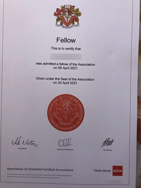 2021 ACCA Certificate Sample
