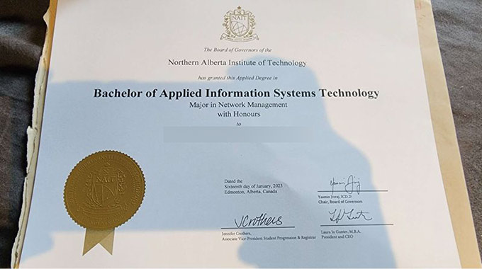 2023 Northern Alberta Institute of Technology Bachelor's degree sample