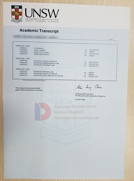 Sample UNSW Transcript