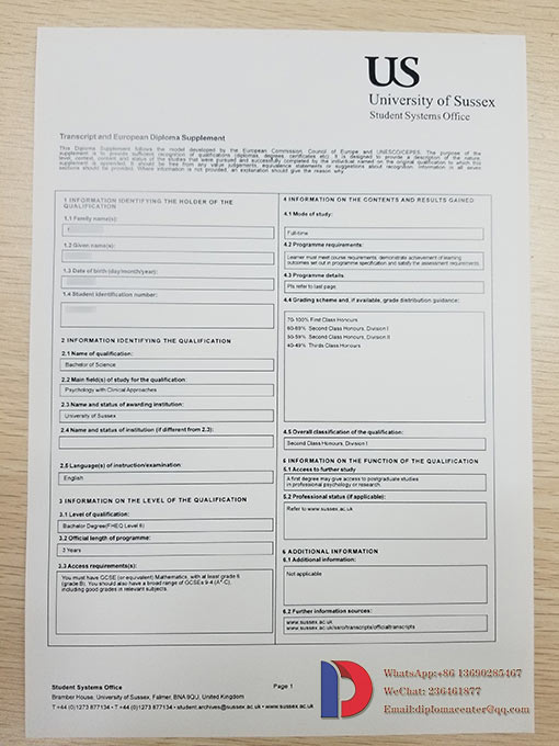 University Of Sussex Transcript Sample