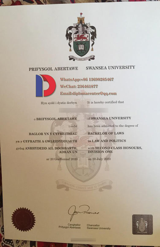 Sample of Swansea University diploma and certificate in 2020