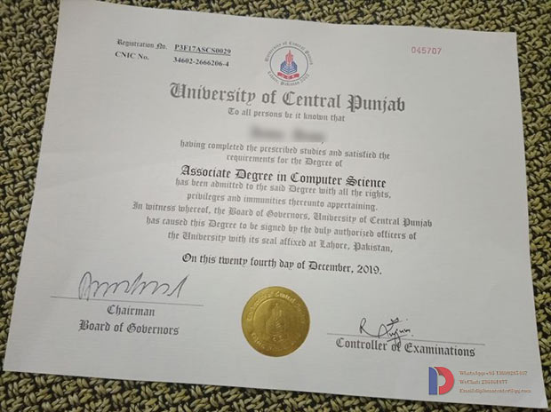 Sample of the 2019 diploma certificate from Punjab Central University