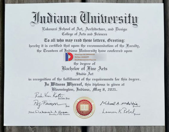 Sample of Indiana University degree certificate in 2021