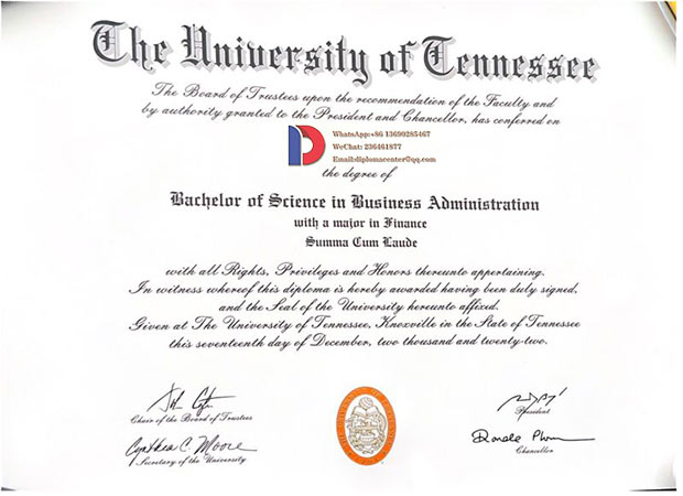 Sample case of the Bachelor of Business Administration degree from Tennessee University in 2020
